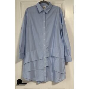 Finley Women's Blue Striped Roll Tab Sleeve Layered Tunic Dress Size Large